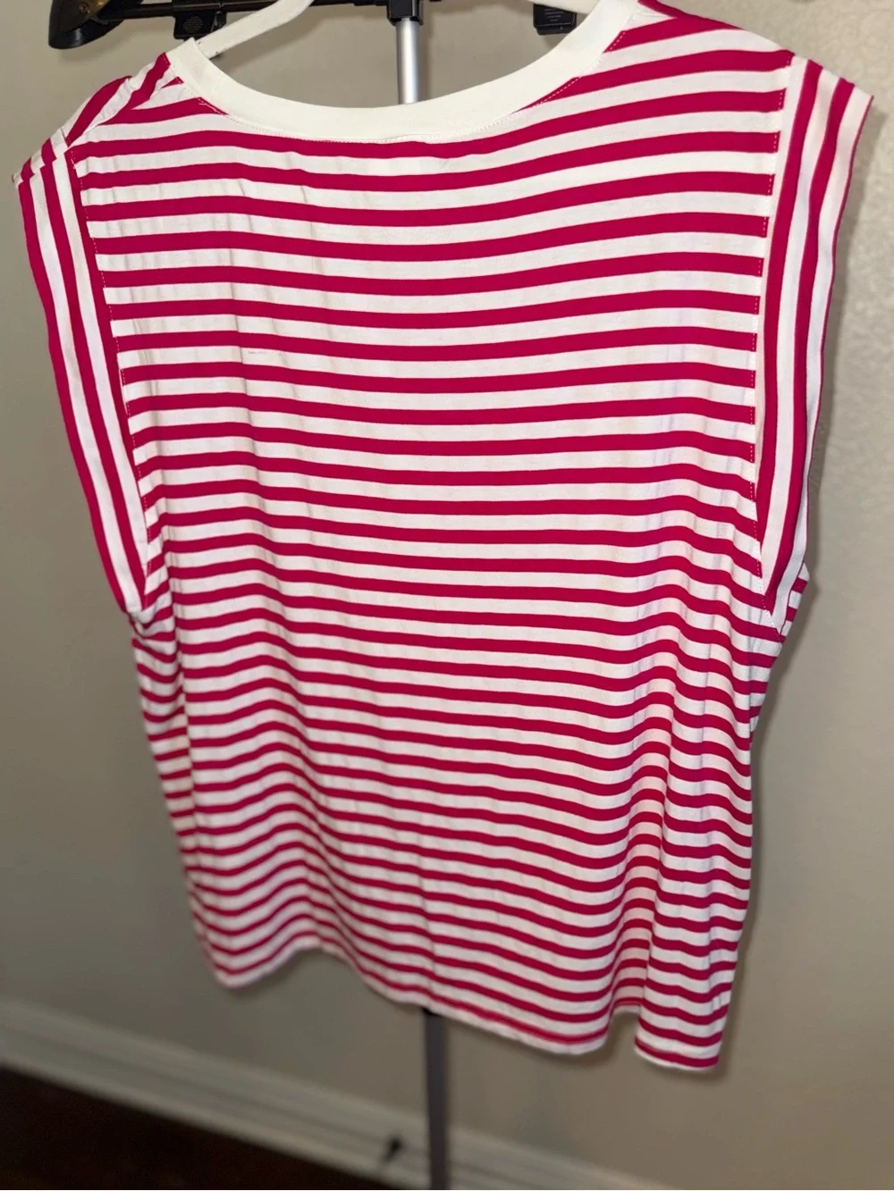 Women’s Pink and White Striped Crewneck Tank Top - Picture 3 of 4
